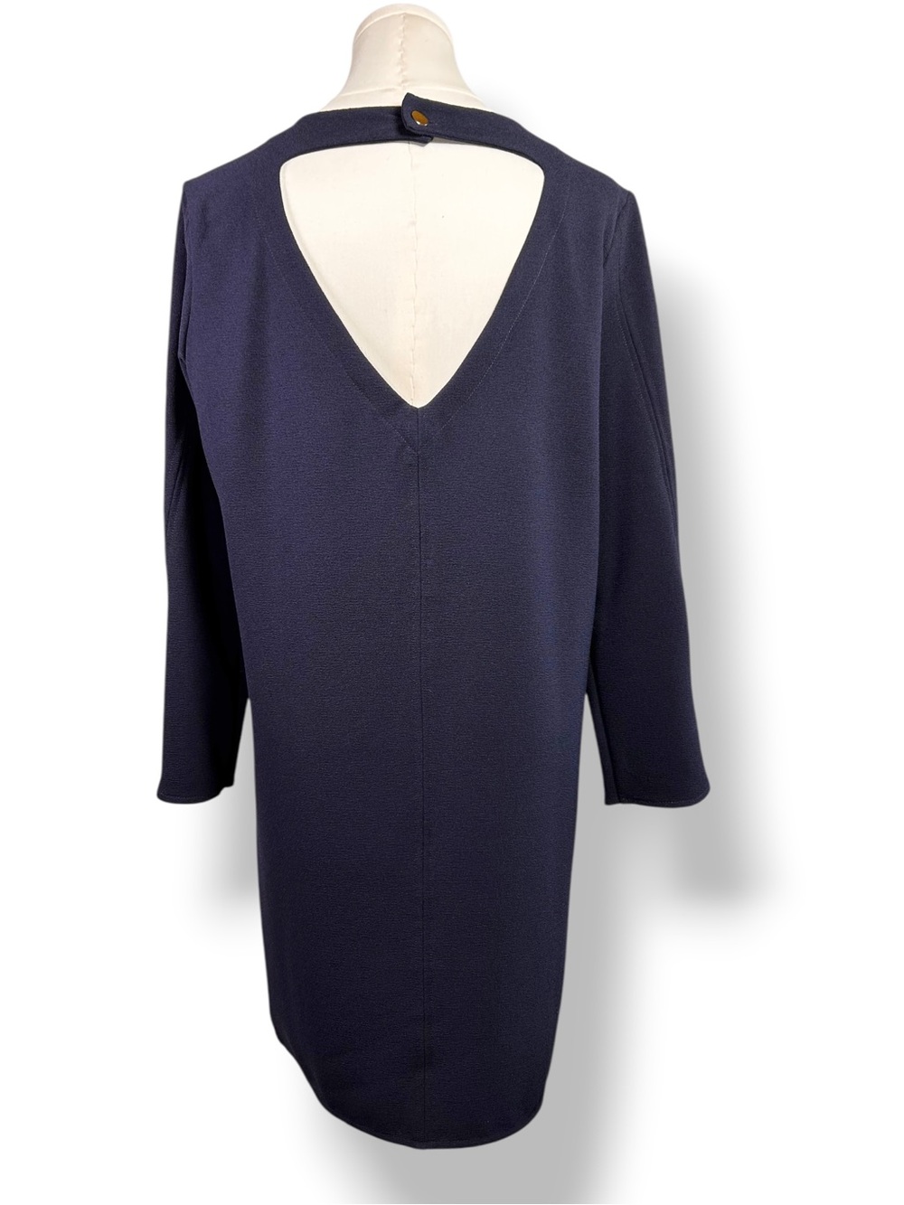 4/$20 Moon Navy Open Back Shift Dress 3/4 Sleeve Crepe Mini Dress Medium - Picture 4 of 6